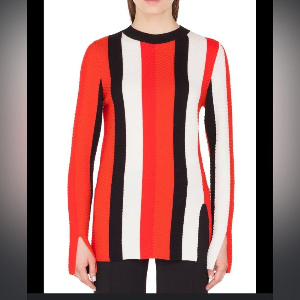 Akris‎ Punto Bergdorf Goodman Herringbone Stripe Merino Pullover Sweater